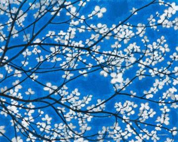 White Blossoms On Blue III