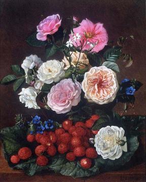 Still Life of Roses and Strawberries