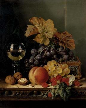 Still Life of Grapes and a Peach
