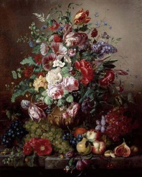 A Rich Still Life of Lilacs and Roses