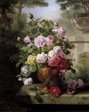 An Urn of Roses and a Finch
