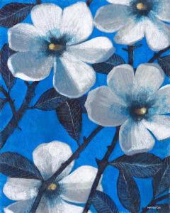 White Blossoms On Blue I
