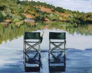 Watching the Sunset in 2 Chairs in a River