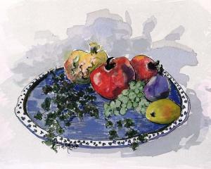Fruit on Blue and White
