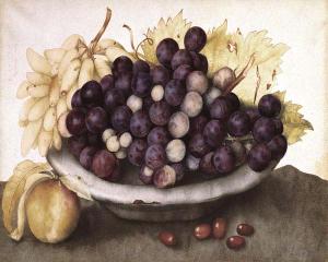 A Dish of Grapes and a Peach