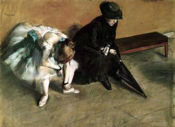 Ballerina and Woman with Umbrella on a Bench