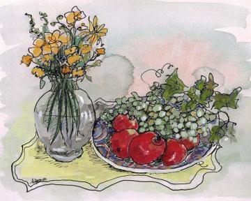 Greek Bowl with Fruit and Flowers