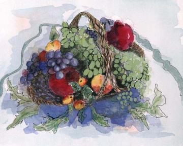 Basket with Purple and Green Grapes